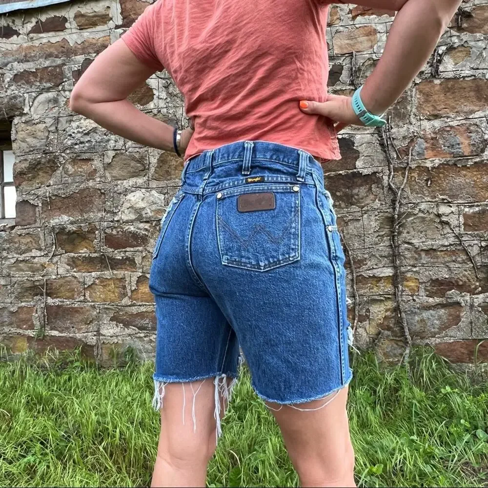 Vintage Wrangler cutoff Jean shorts fray hem distressed festival boho - Picture 5 of 9